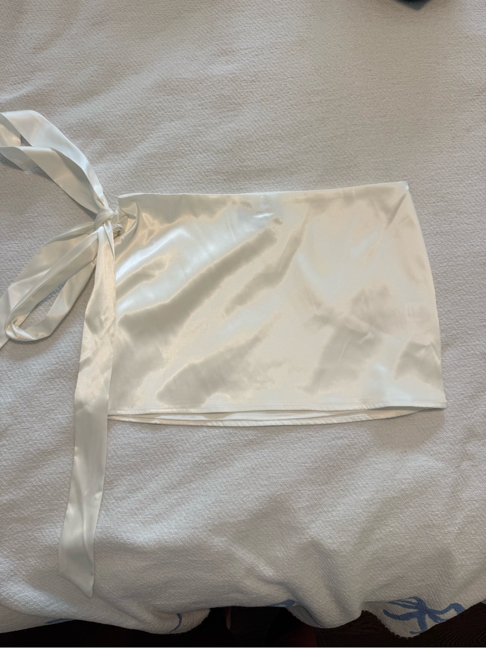 Satin Tie-Waist Mini Skirt in Ivory